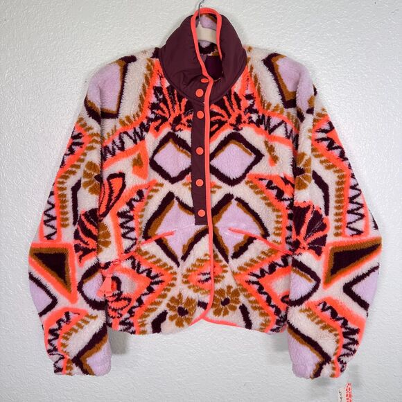 Free People Jackets & Blazers - Free People Hit The Slopes Jacket Womens XS Fleece Deco Floral Boho FP Movement